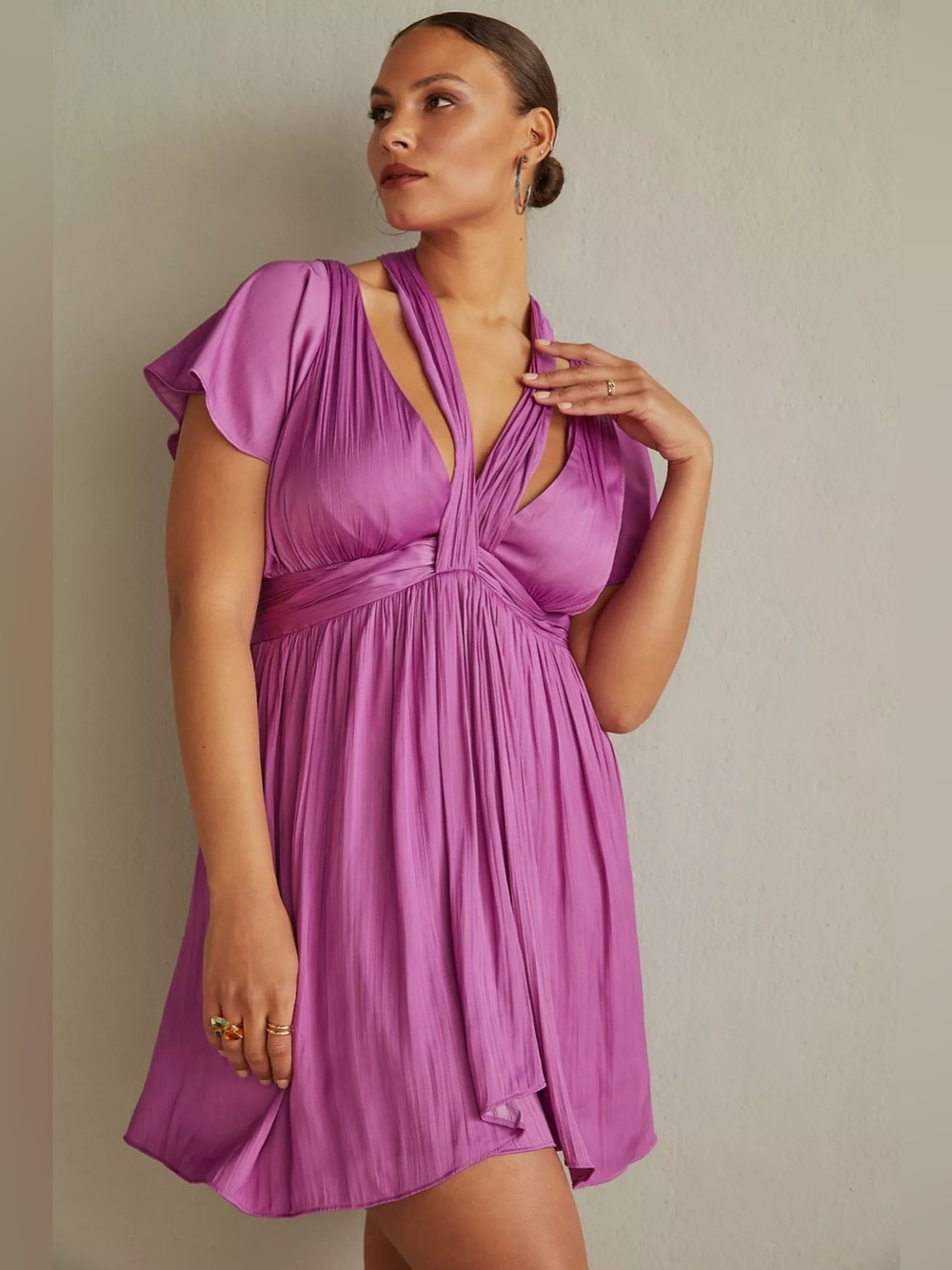 Anthropologie Deep V-Neck Vibrant Mini Dress in purple size 0 women’s